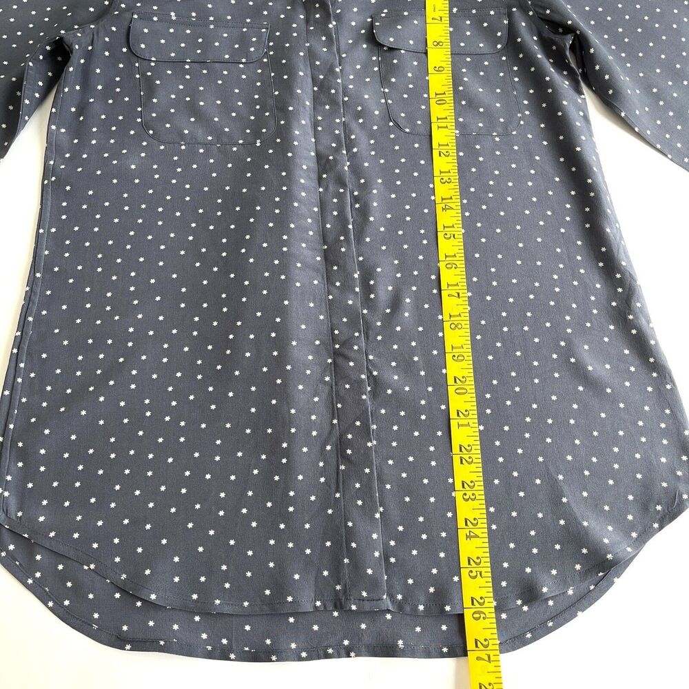 Boden 100% Silk Gray Star Print Button Up Shirt Womens US 2 Career Blouse - Picture 8 of 9